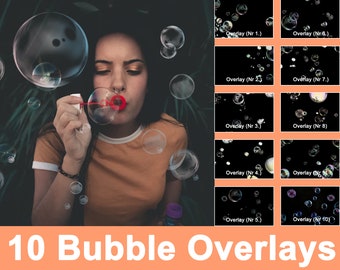10 realistische zeepbel-overlays, bubbel-overlays, zwevende bubbels, zeepbellen, Photoshop-overlays, bellen blazen, fotofilter, PNG