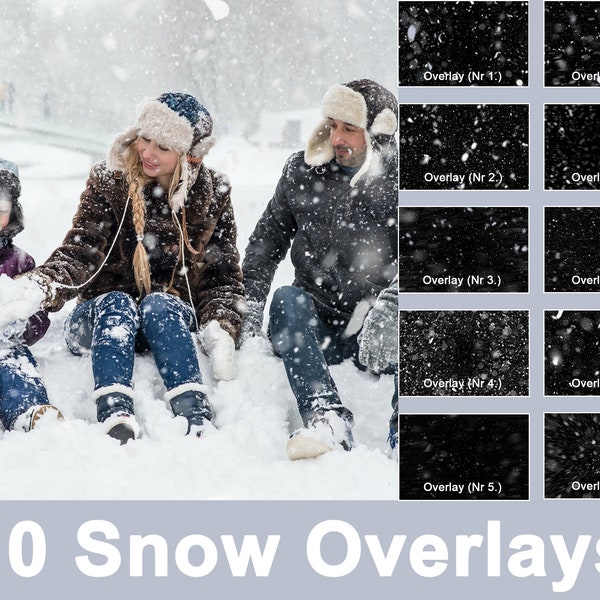 10 Schnee-Overlays, Winter-Overlay, Weihnachts-Overlay, Schneeflocken-Overlay, fallender Schnee-Textur, Foto-Overlays für Photoshop, Foto-Presets