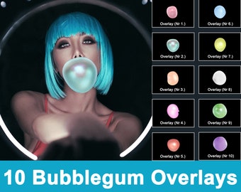 10 superpositions de bubble-gum soufflant, superpositions de bulles, bulles flottantes, bulles de savon, superpositions Photoshop, bulles soufflantes, filtre photo, PNG