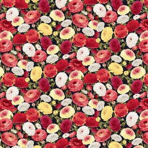 Flower Market Scattered Flowers on Black 637-96 by Jessica