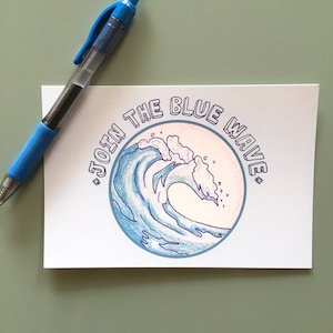 Postkarten, Wähler - begleiten Sie die Blaue Welle! -4 x 6" druckbare Postkarten Wählern - handgezeichnete Farbe Bleistift Postkarte - politische Postkarten