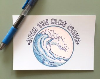 Postcards to Voters - Join The Blue Wave! - 4x6" Printable Postcards to Voters - Hand Drawn Color Pencil Postcard - Political Postcards