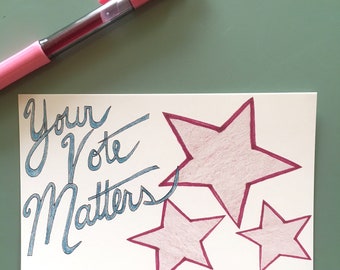 4x6" Printable Postcards to Voters - Your Vote Matters -  Hand Drawn Color Pencil Postcard - Political Postcards