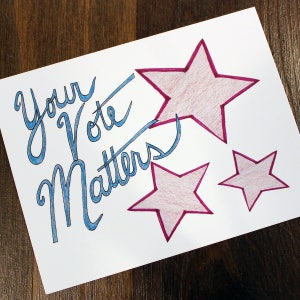 Postcards to Voters 8.x11&quot; - Your Vote Matters - Printable Postcards to Voters  - Color Pencil - Instant Download - Fillable Voter Plan