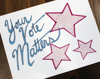 Postcards to Voters 8.x11" - Your Vote Matters - Printable Postcards to Voters  - Color Pencil - Instant Download - Fillable Voter Plan