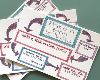 Political Postcards - 4x6" Printable Postcards to Voters - Make a Plan to Vote -  Hand Drawn Color Pencil Postcard - Political Postcards
