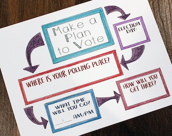 Make a Plan to Vote - Printable Postcards to Voters  - Color Pencil Postcard - Political Postcards - Instant Download - Fillable Voter Plan