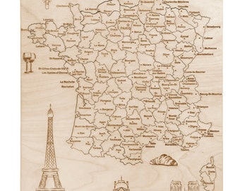 Wooden map puzzle of France