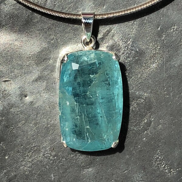 Reserved for Shannon - Aquamarine pendant - Rectangle Faceted Aquamarine Pendant - large aquamarine pendant