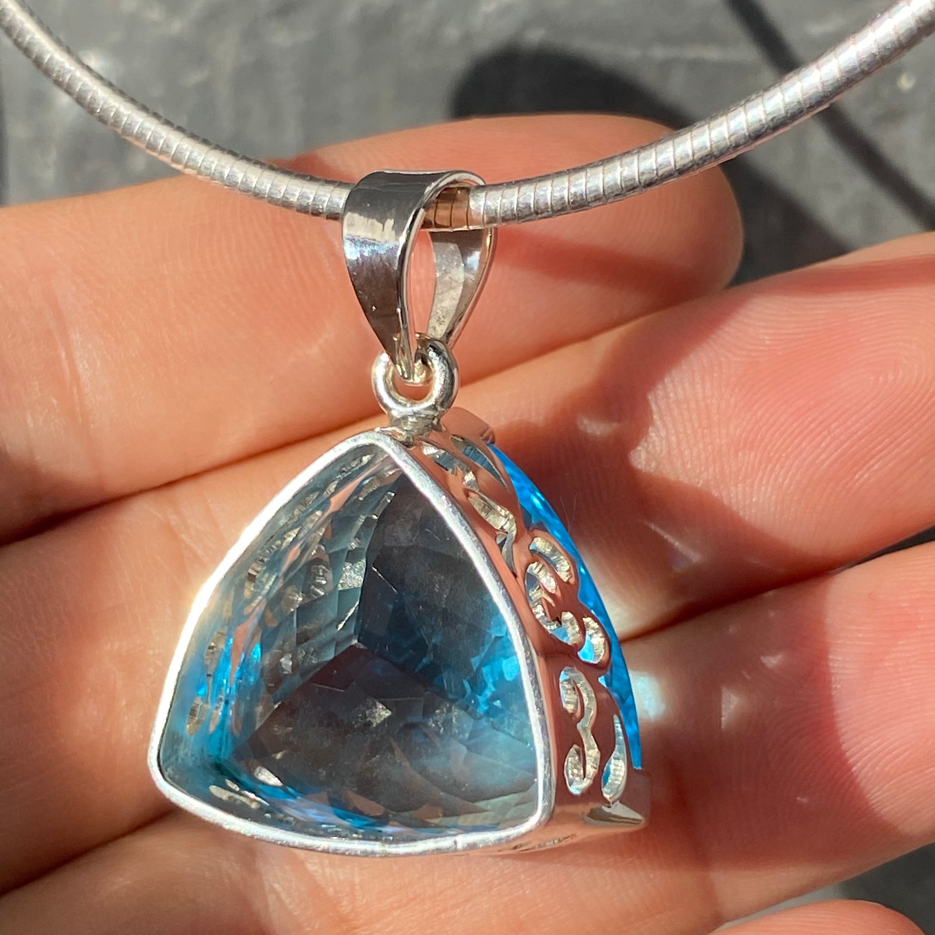 Blue Topaz Pendant large blue topaz pendant filigree | Etsy