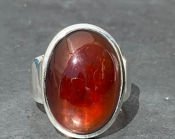 Garnet ring - Oval cabochon garnet ring - large garnet ring size U.K. - O, US - 7, EU - 54