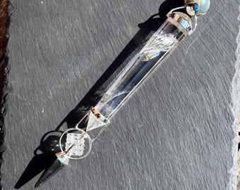 Healing wand - Quartz crystal healing stick - healing wand with Shungite point,mossagate sphere, 54 point pyramid cube and chakra gemstone