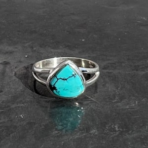 Turquoise ring - silver turquoise ring - Tibetan turquoise ring size U.K. - N, US - 6 3/4, EU - 53 1/2