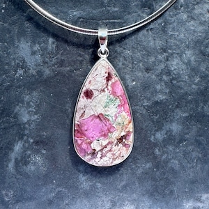 Cobalt Calcite Pendant - silver cobolt calcite necklace