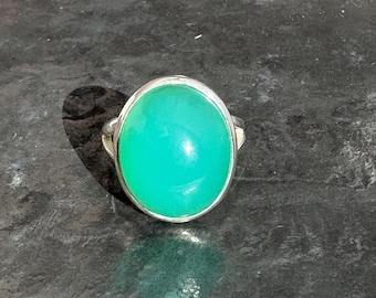 Bague chrysoprase - pendentif chrysoprase naturelle - bague chrysoprase en argent taille UK. - Q, États-Unis - 8, UE - 57