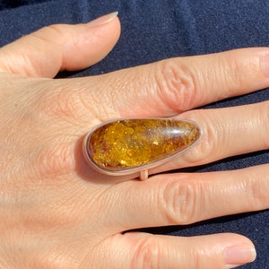 Amber ring - large amber stone ring - size - U.K. - U1/2, US - 10 1/2, EU - 63