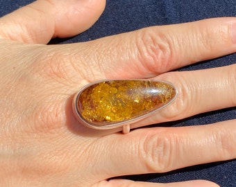 Amber ring - large amber stone ring - size - U.K. - U1/2, US - 10 1/2, EU - 63