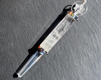 Healing wand - Quartz crystal healing stick - healing wand with quartz crystal Merkaba and chakra gemstone