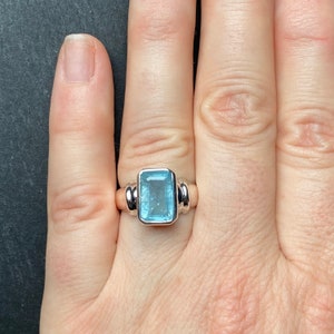 Aquamarine ring  - faceted aquamarine ring - natural aquamarine ring size U.K. - O, US - 7 1/4,  EU - 55