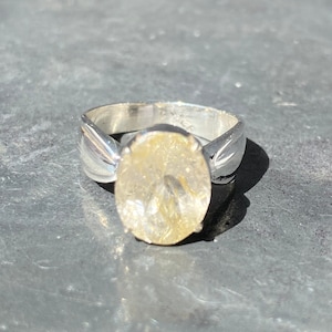 Rutile quartz ring - rutilated quartz ring - golden rutile ring size UK - O 1/2, US - 7 1/2, EU - 55
