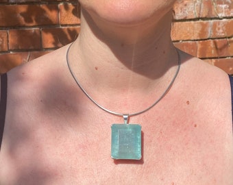 Aquamarine pendant - Faceted Aquamarine Pendant - large aquamarine pendant - rectangle aquamarine pendant