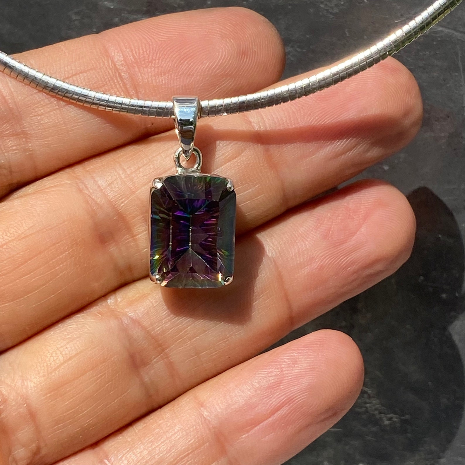 Collier En Argent Avec Topaze Mystique Et Améthyste - Bijou Fin Et élégant, Sans Emballage D'origine