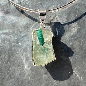Emerald pendant - natural emerald pendant - raw emerald pendant - 39.5 carat emerald silver pendant