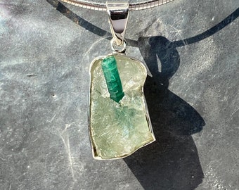 Emerald pendant - natural emerald pendant - raw emerald pendant - 39.5 carat emerald silver pendant