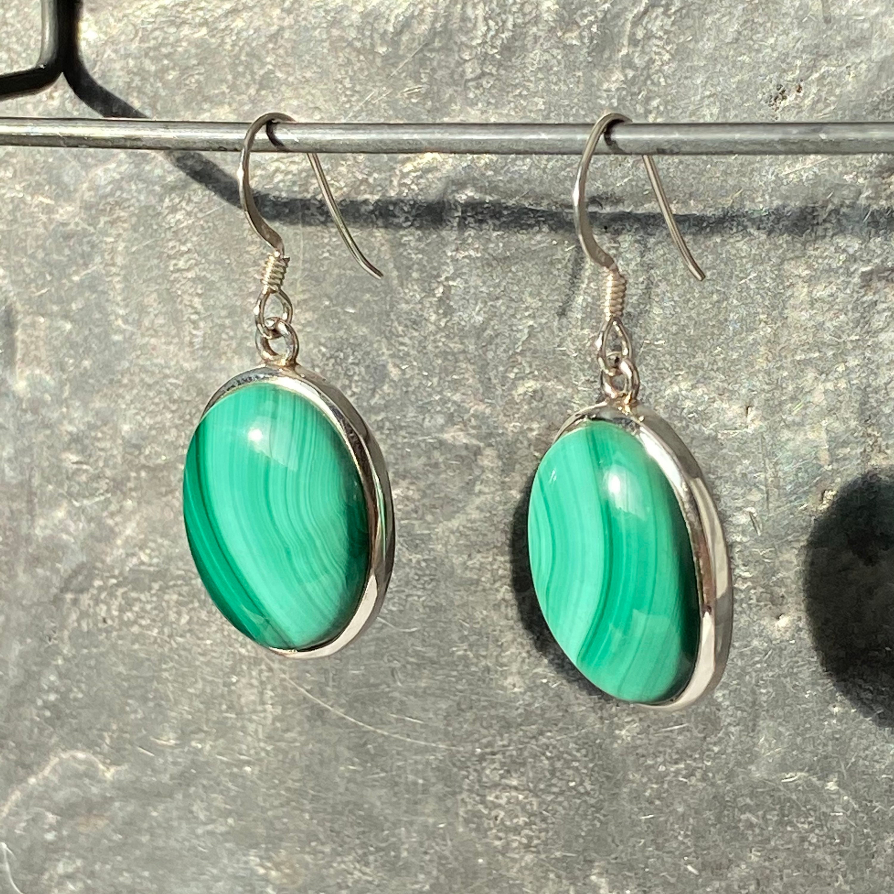Malachite earrings Oval Malachite Earrings Etsy