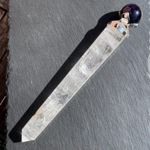 Healing wand - Quartz crystal healing stick - healing wand with amethyst sphere and 7 chakra gemstone