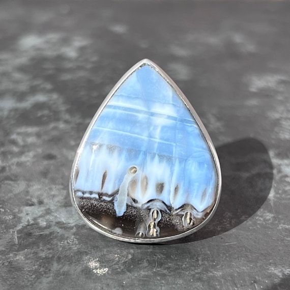 Blue opal - owyhee opal ring - blue opal ring - adjustable opal ring size - UK - M, US - 6.5, EU - 53