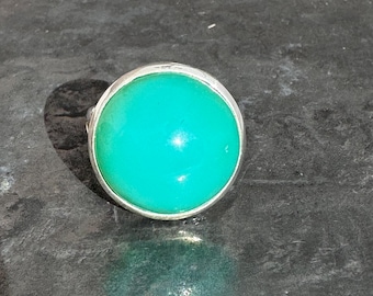 Chrysoprase ring - natural chrysoprase pendant - silver chrysoprase ring size UK - p, US - 7 1/2, EU - 56