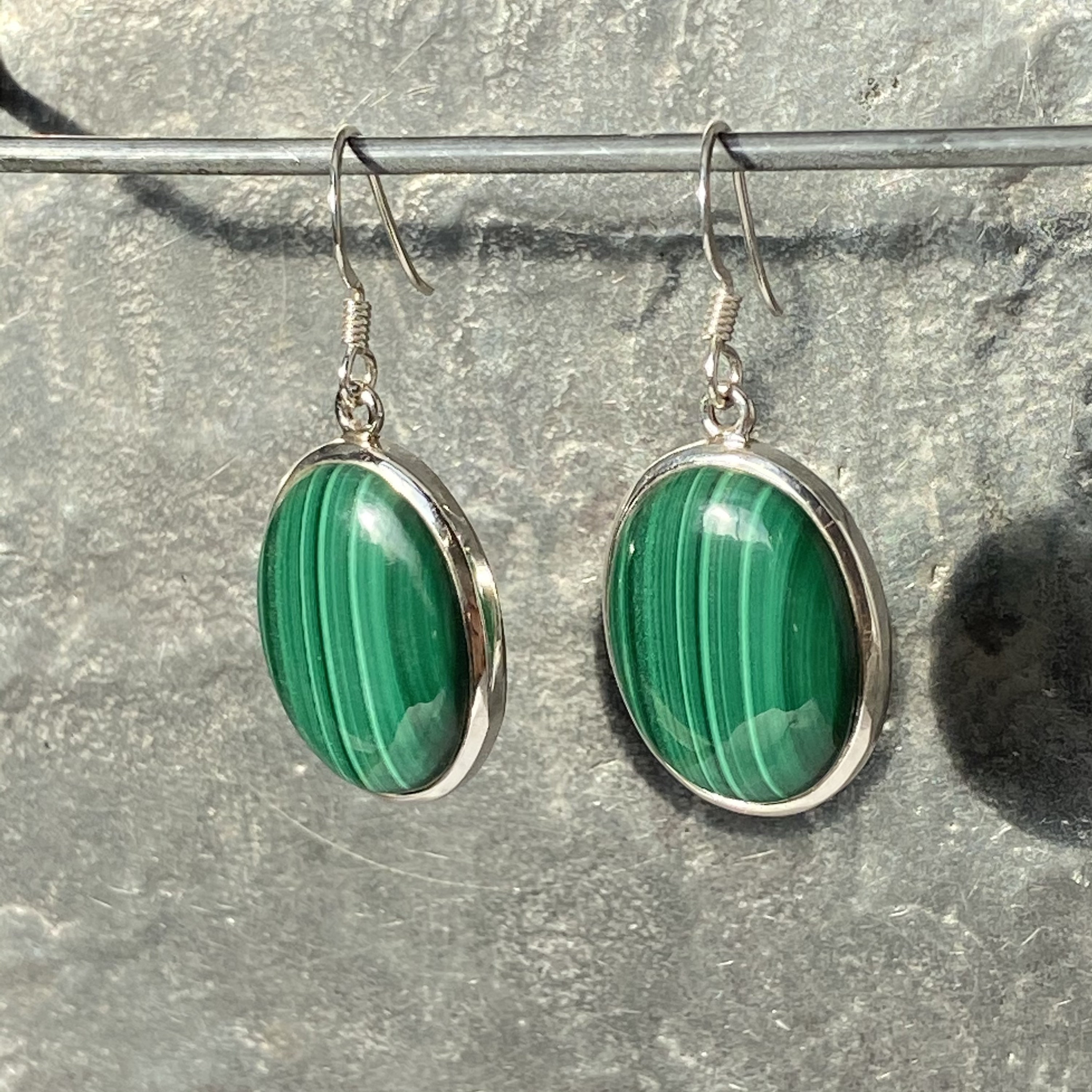 Malachite Earrings Oval Malachite Earrings Etsy UK