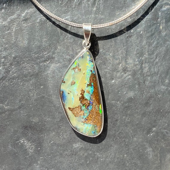 Amazon.com: real Boulder opal pendant silver, real opal necklace, Australian  opal pendant black silver, gift for her, layering necklace, birthstone gift  : Handmade Products