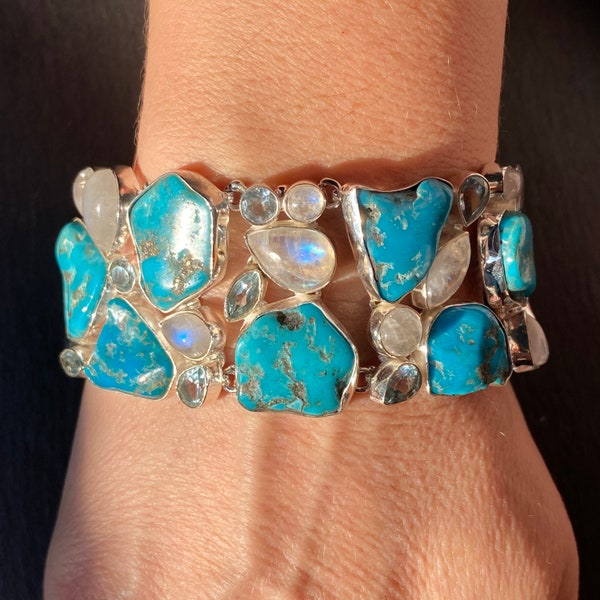 Mixed Stone Bracelet - Mutli Stone Bracelet - Sleeping beauty raw turquoise BlueTopaz Moonstone Bracelet