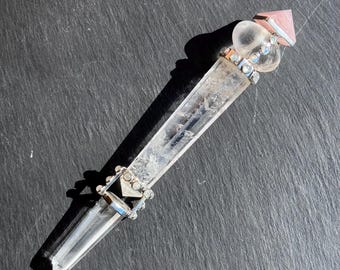 Healing wand - Quartz crystal healing stick - quartz crystal healing wand with quartz lingam, Rosequartz Pryamid and labradorite