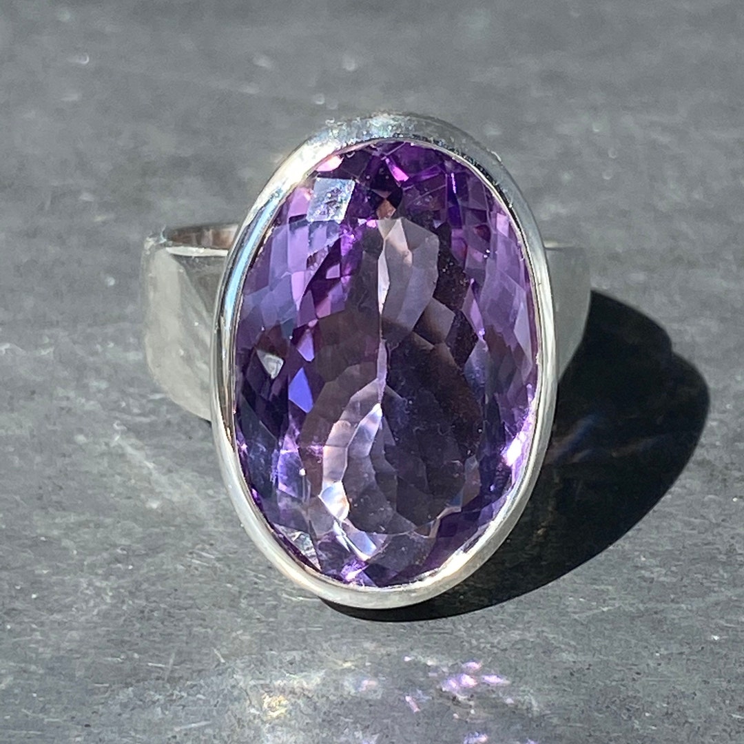 Amethyst Ring - Oval Amethyst Ring - Fine Cut Amethyst Ring - Ring Size ...