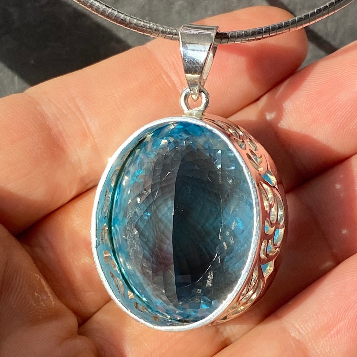 Blue Topaz Pendant large blue topaz pendant filigree | Etsy