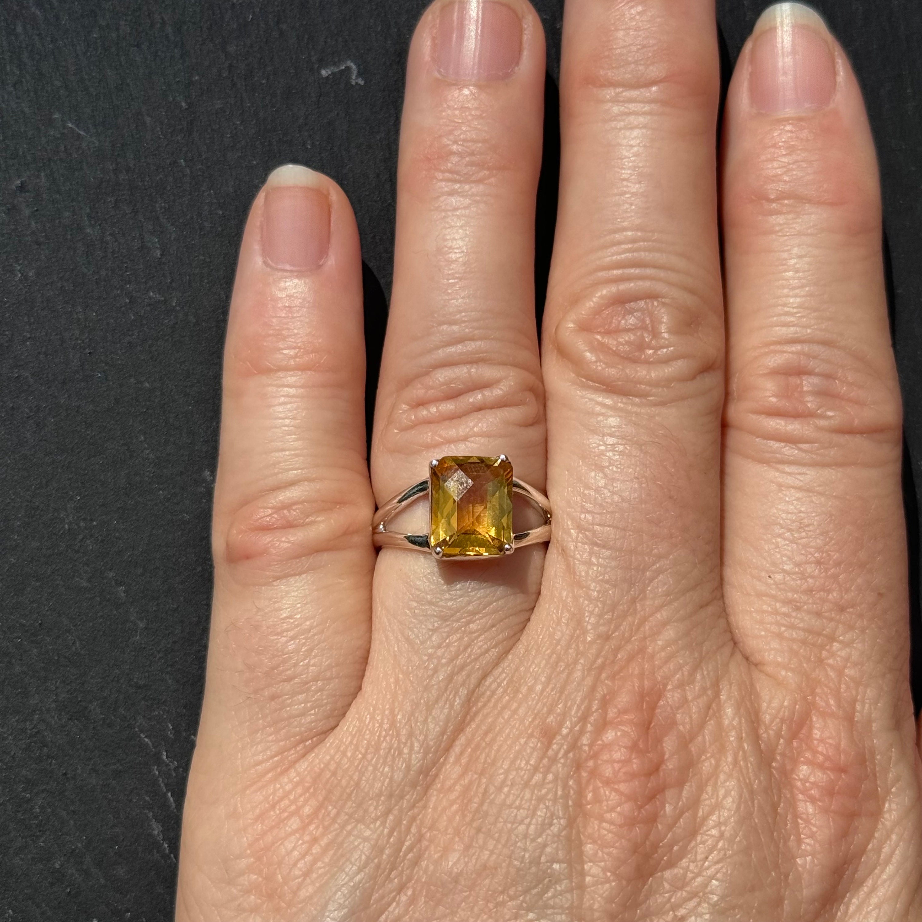 55 Carat Genuine Citrine Sterling Silver Ring - Customizable Birthstone Ring For Women, Sizes 5-12