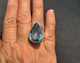 Blue Topaz Ring - chunky band blue topaz ring - blue topaz size UK - P1/2, US - 8, EU - 57 - topaz ring