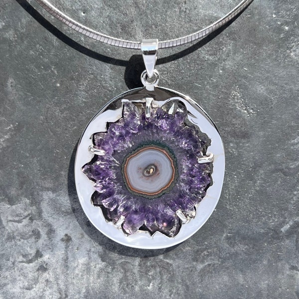 Amethyst Flower Pendant - silver amethyst stalactite pendant