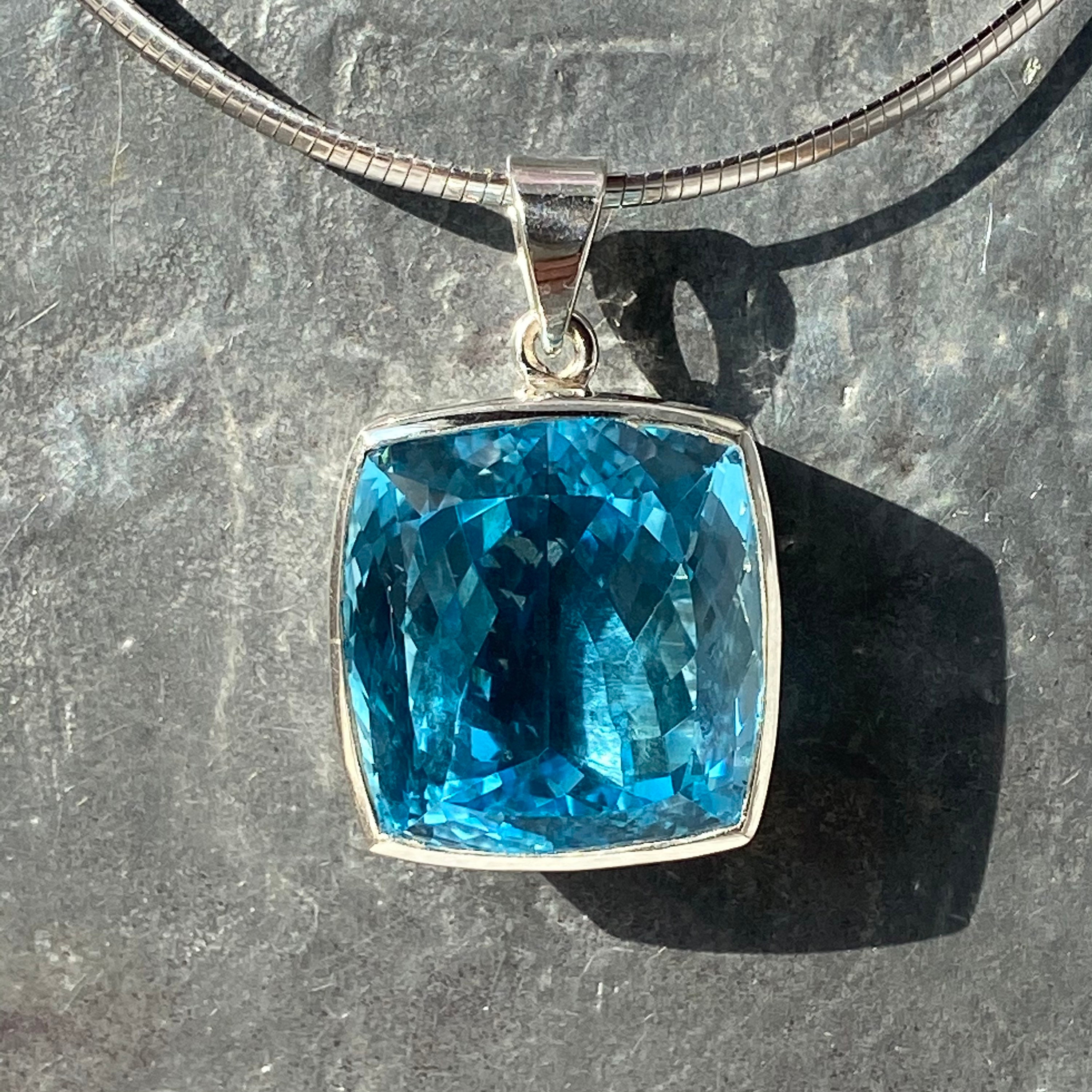 Blue Topaz Pendant Large Blue Topaz Pendant Filigree Design Bluetopaz Pendant Etsy
