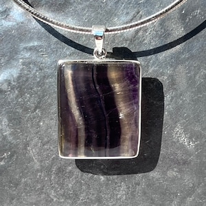 Fluorite pendant - silver fluorite pendant - purple blue fluorite pendant