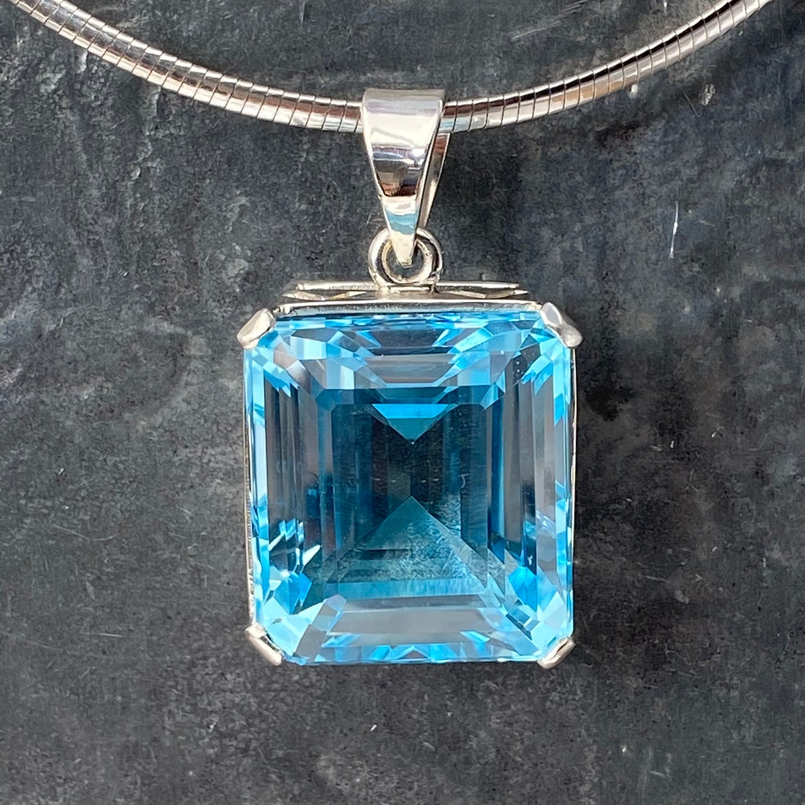 Blue Topaz Pendant large blue topaz pendant filigree | Etsy