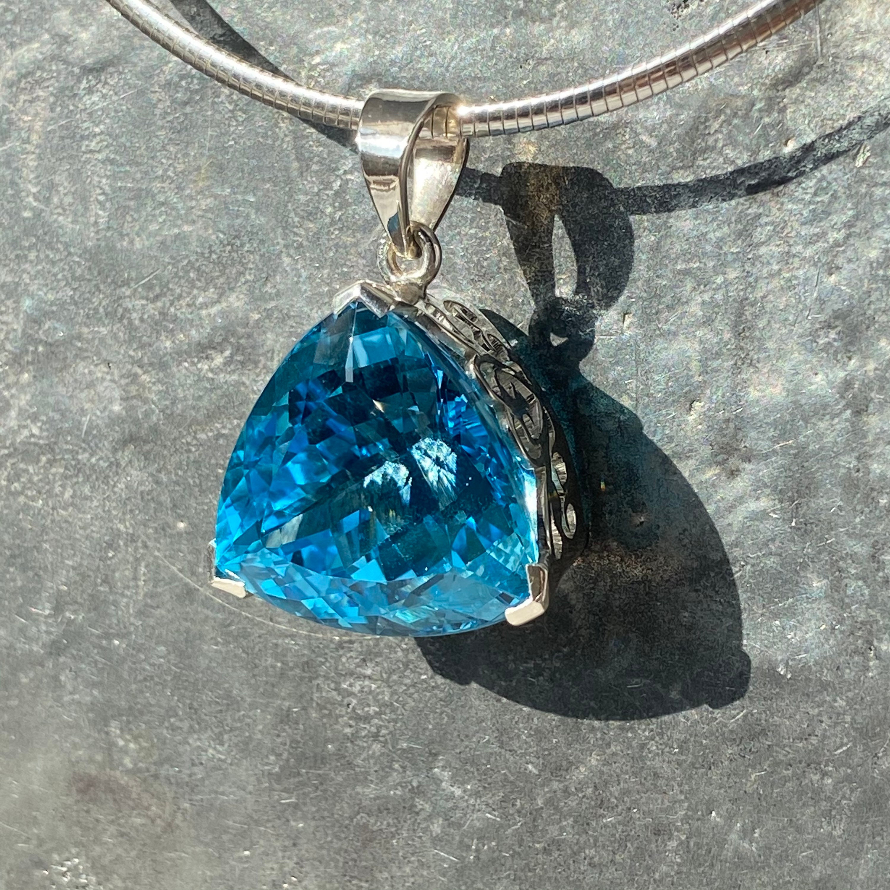 Blue Topaz Pendant large blue topaz pendant filigree | Etsy