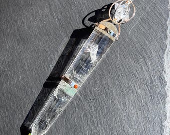 Healing wand - Quartz crystal healing stick - healing wand with quartz crystal Merkaba and chakra gemstone