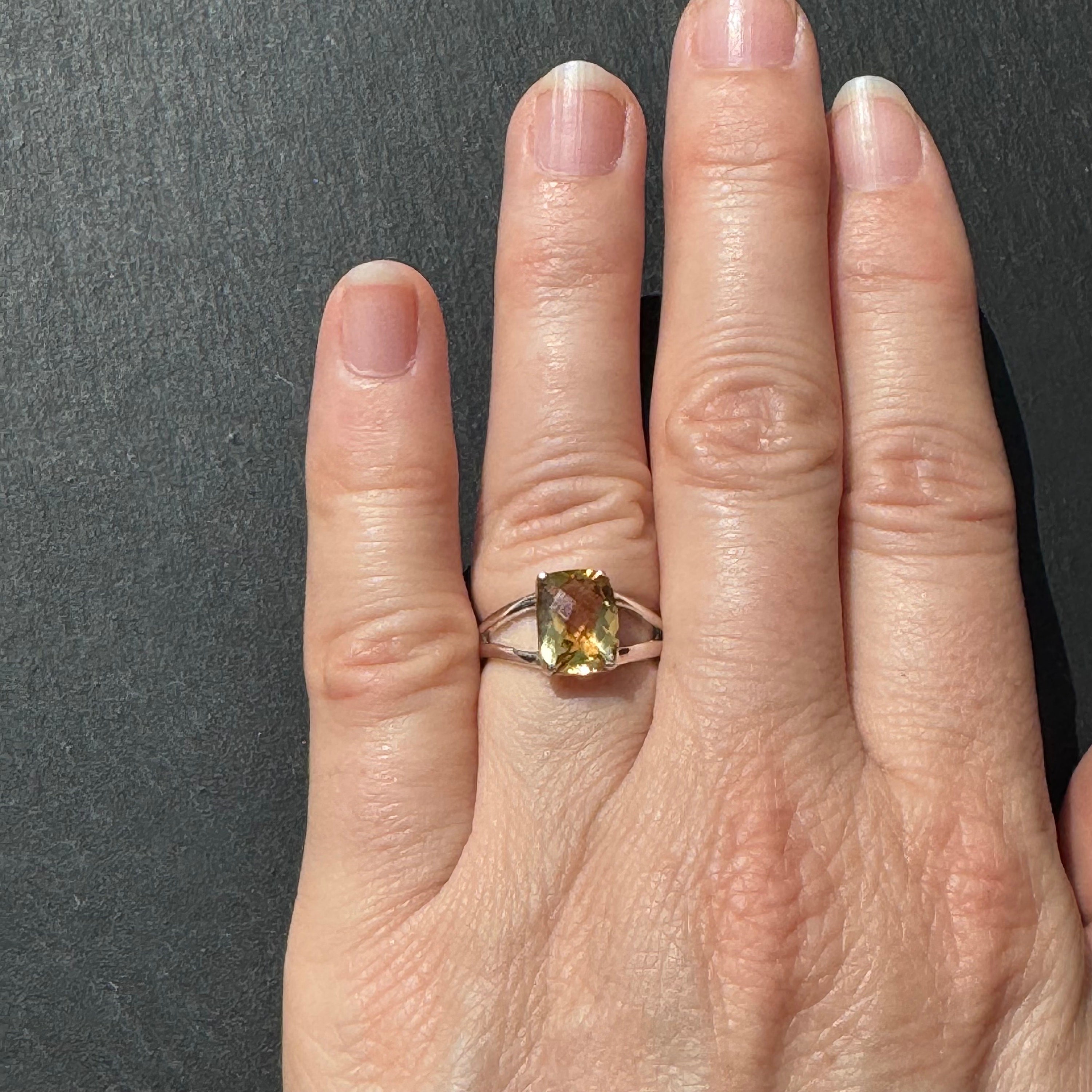 Bague En Argent Avec Citrine 50x13 Mm – Tailles 55 Et 57 Disponibles, Neuf Sans Emballage