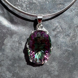 Mystic topaz pendant - large mystic topaz pendant - silver topaz pendant