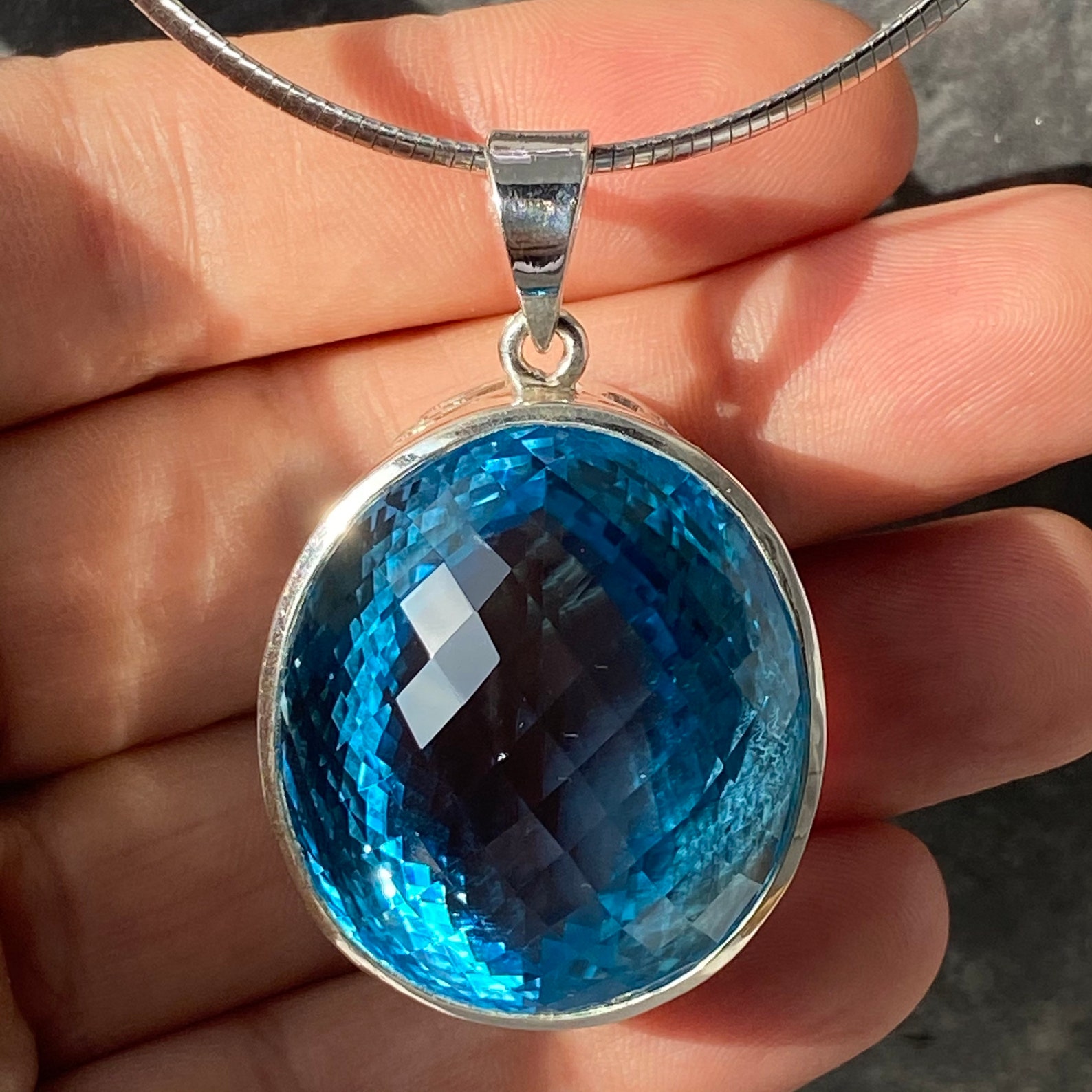 Blue Topaz Pendant large blue topaz pendant filigree Etsy