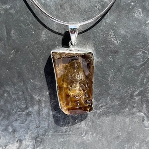 Buddha pendant - Buddha head pendant - Citrine Buddha pendant - raw citrine pendant - Buddha pendant